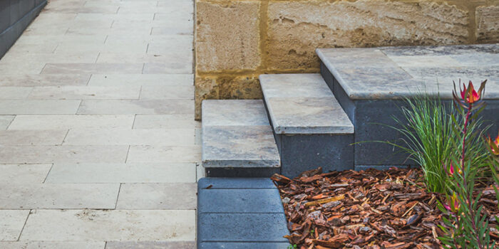 Silver Travertine Tiles Pathway and Steps - Coastal Landscapes and Fencing